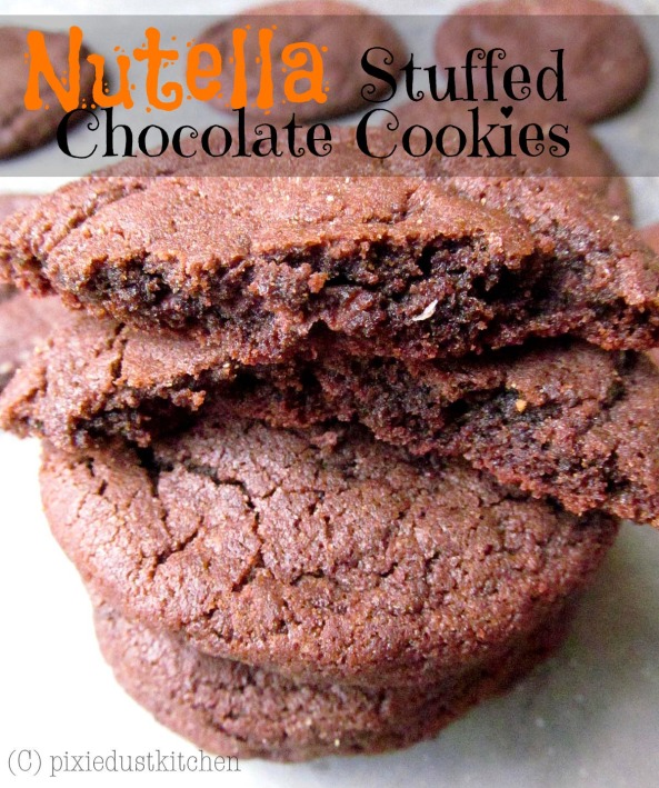 Nutella Stuffed Chocolate Cookies- chewy, brownie-like cookies stuffed with Nutella by Pixie Dust Kitchen